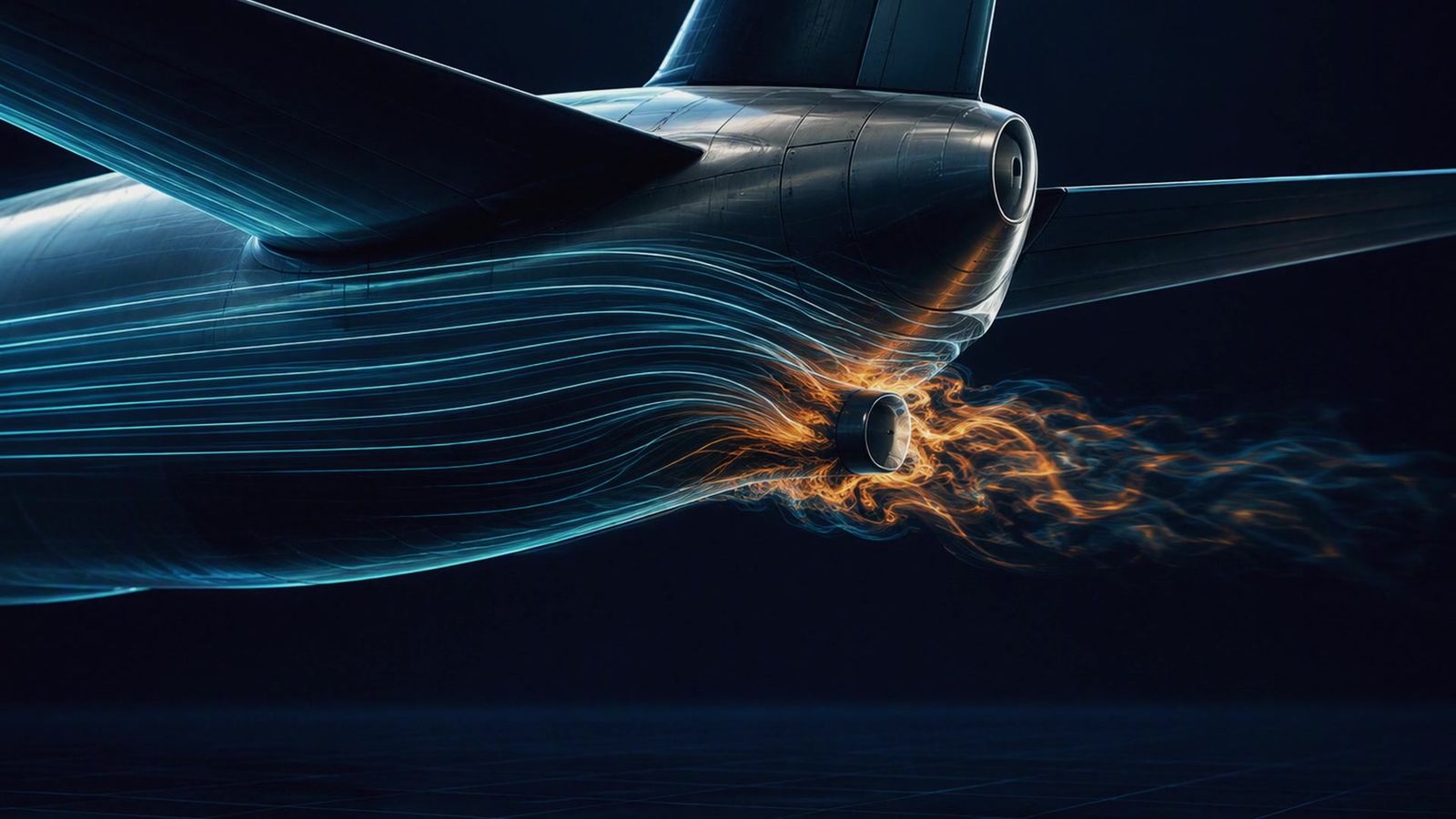 Airflow lines wrapping the X-15's tail, heating to orange at the ramjet pylon